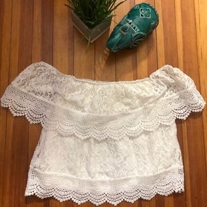 White Laced Off Shoulder Crop Top